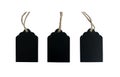 Three blank black wooden tag and brown rope Royalty Free Stock Photo