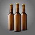 Three blank brown realistic beer bottles isolated Royalty Free Stock Photo