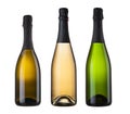 Three Champagne bottles isolated on white Royalty Free Stock Photo