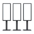 Three blank digital display screens on stands white Royalty Free Stock Photo