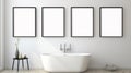 Minimalistic Bathroom Decor Wooden Frames Over White Wall Royalty Free Stock Photo