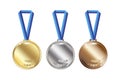 three blank medals for celebration design. White background. Vector illustration. Stock image.