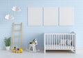 Three blank photo frame for mockup in child room Royalty Free Stock Photo
