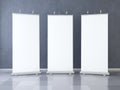 Three Blank roll up banner display. Template mockup