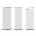 Three blank roll-up banners isolated on white background Royalty Free Stock Photo
