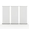 Three blank roll-up banners isolated on white background Royalty Free Stock Photo
