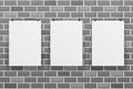 Three blank white paper sheet on raw brick wall background vector illustration Royalty Free Stock Photo