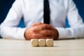 Three blank wooden dices in a row Royalty Free Stock Photo