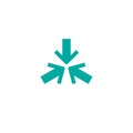 Three blue arrows point to the center. Triple Collide Arrows icon. Merge Directions icon