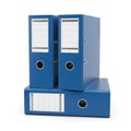 Three blue binders with white labels isolated on white background Royalty Free Stock Photo