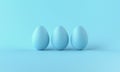 Three blue chicken eggs on blue background. 3d rendering