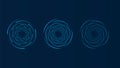 Three blue glowing digital loading circles representing data processing and technological scanning interfaces Royalty Free Stock Photo