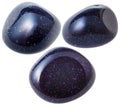 Three blue goldstones (synthetic Aventurine) gems