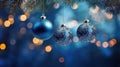 Three Blue Ornaments on Tree Royalty Free Stock Photo