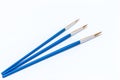 Three blue paint brushes on a white background. Isolated Royalty Free Stock Photo
