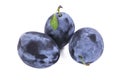 three blue ripe plums Royalty Free Stock Photo