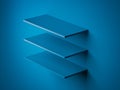Three blue shalves. 3d rendering Royalty Free Stock Photo