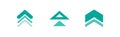 Three blue squared arrows up icon. swipe up buttons set. Isolated on white