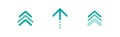 three blue squared arrows up icon. swipe up buttons set. Isolated on white.