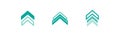 three blue squared arrows up icon. swipe up buttons set. Isolated on white.