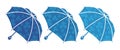 Three blue umbrellas