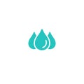 Three blue water drop, drip or droplet. Watering or absorb pictogram.