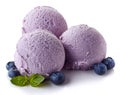 Three blueberry ice cream balls Royalty Free Stock Photo