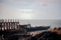 Three boat leaning at dock