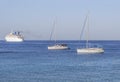 Three boats on the blue clean natural sea for transportation Royalty Free Stock Photo