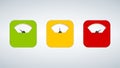 Three Body weight scales. Scale, measure, weight icon. Isolated. Flat design. Vector illustration. green, yellow, red.