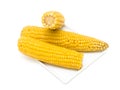 Three boiled corn cob isolated on white background Royalty Free Stock Photo