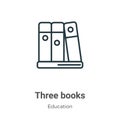 Three books outline vector icon. Thin line black three books icon, flat vector simple element illustration from editable education