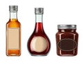 Three bottles of condiments isolated on white background Royalty Free Stock Photo
