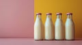 Three Bottles of Milk Arranged Side by Side Royalty Free Stock Photo