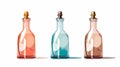 Alchemical Symbolism: Three Colored Wine Bottles On White Background