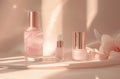 Three Bottles of Perfume Next to a Flower Royalty Free Stock Photo