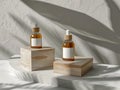 Three Bottles of Perfume on Wooden Block Royalty Free Stock Photo
