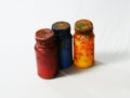 three bottles of screen printing paint with white screen background Royalty Free Stock Photo
