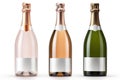 Three Bottles of White Sparkling Wine Set with Full Glass of Champagne AI Generated Royalty Free Stock Photo