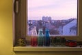 Three bottles on the window Royalty Free Stock Photo