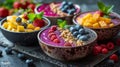 Three Bowls Filled With Different Types of Fruit Royalty Free Stock Photo