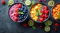 Three Bowls Filled With Different Types of Fruit Royalty Free Stock Photo