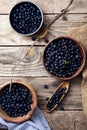 Three bowls with forest blueberry Royalty Free Stock Photo