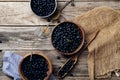 Three bowls with forest blueberry Royalty Free Stock Photo