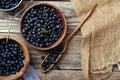 Three bowls with forest blueberry Royalty Free Stock Photo