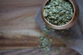 Three Bowls Stacked Top View of Pumpkin Seeds on Wood Royalty Free Stock Photo