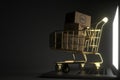 Three boxes with DELL logo in golden shopping cart on the laptop. Editorial premium service related 3D rendering