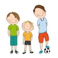 Three boys with ball, ready to play football / soccer - original