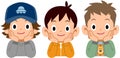 Three boys who rest their cheek on their hand Royalty Free Stock Photo