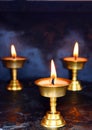 Three Brass Lamps - Diwali Festival in India - Spirituality, Religion and Worship Royalty Free Stock Photo